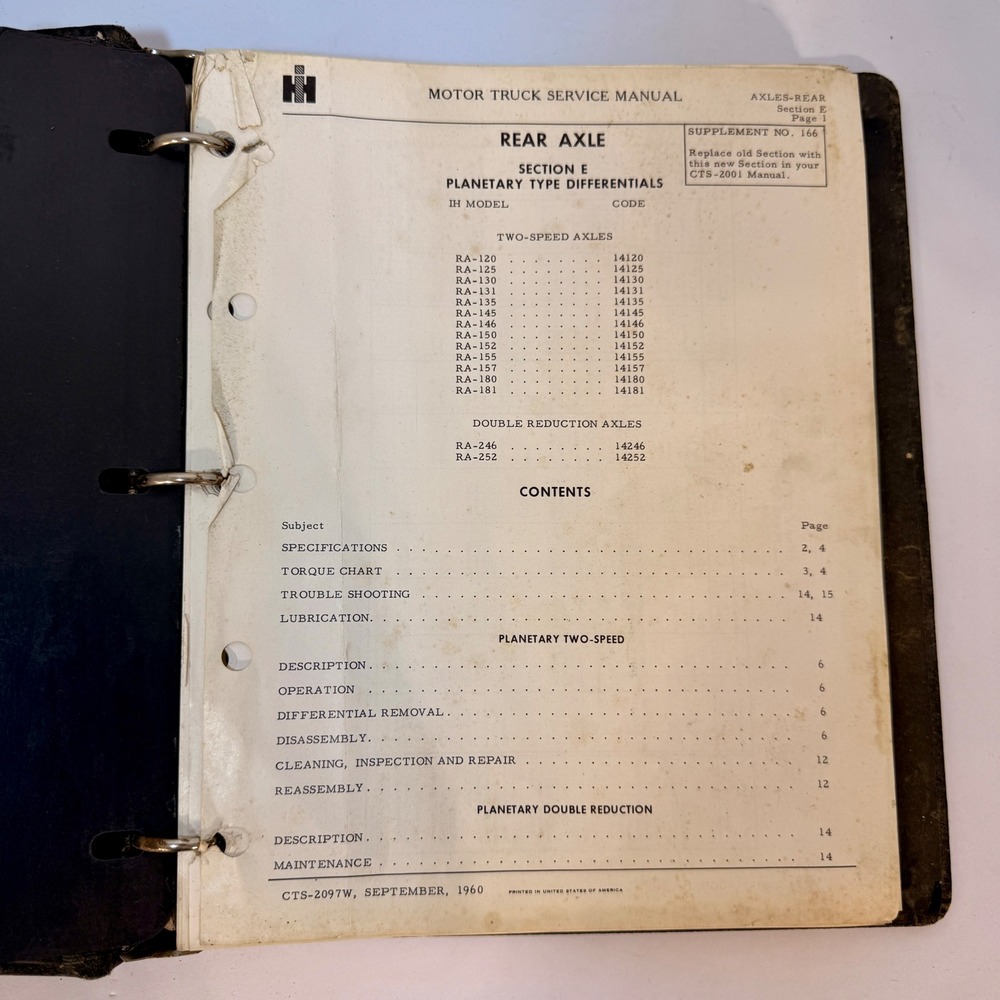 1960 International Harvester Motor Truck Service Manual Binder‎ Supplements IH